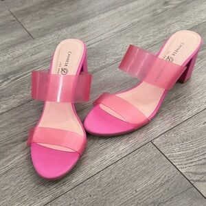 Chinese Laundry Hot Pink Mules  Clear Strap Block Heels